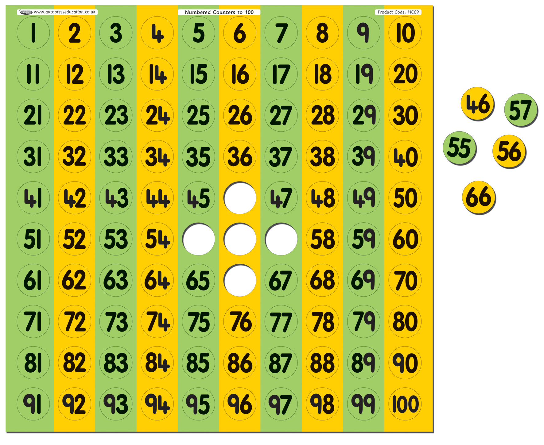 Hundred Square With Pop Out Numbered Counters 1 100 Autopress Education