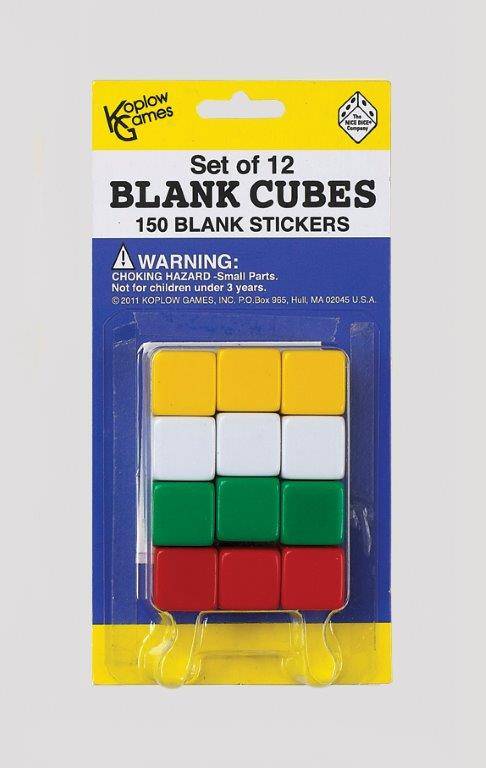 PACK OF 12 BLANK DICE AND STICKERS